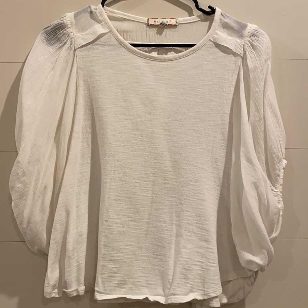 Anthropologie top with transparent sleeves.